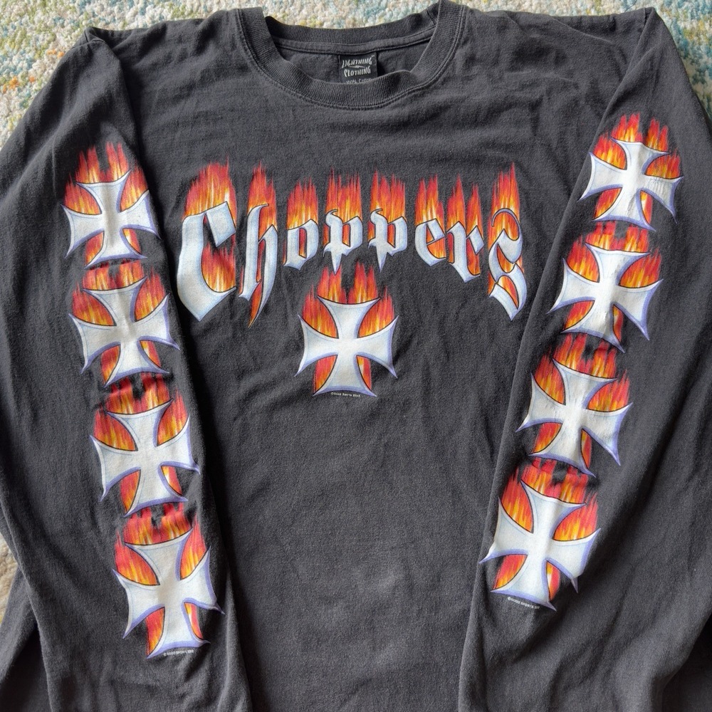 Vintage Y2K 2000s Choppers Flame Long Sleeve Graphic Tee Black Size L
